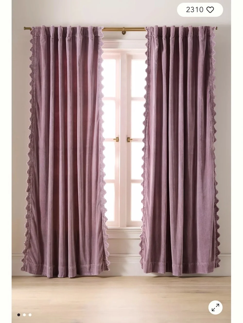 Anthropologie Trova Velvet Scalloped-Edge Curtain, Mauve